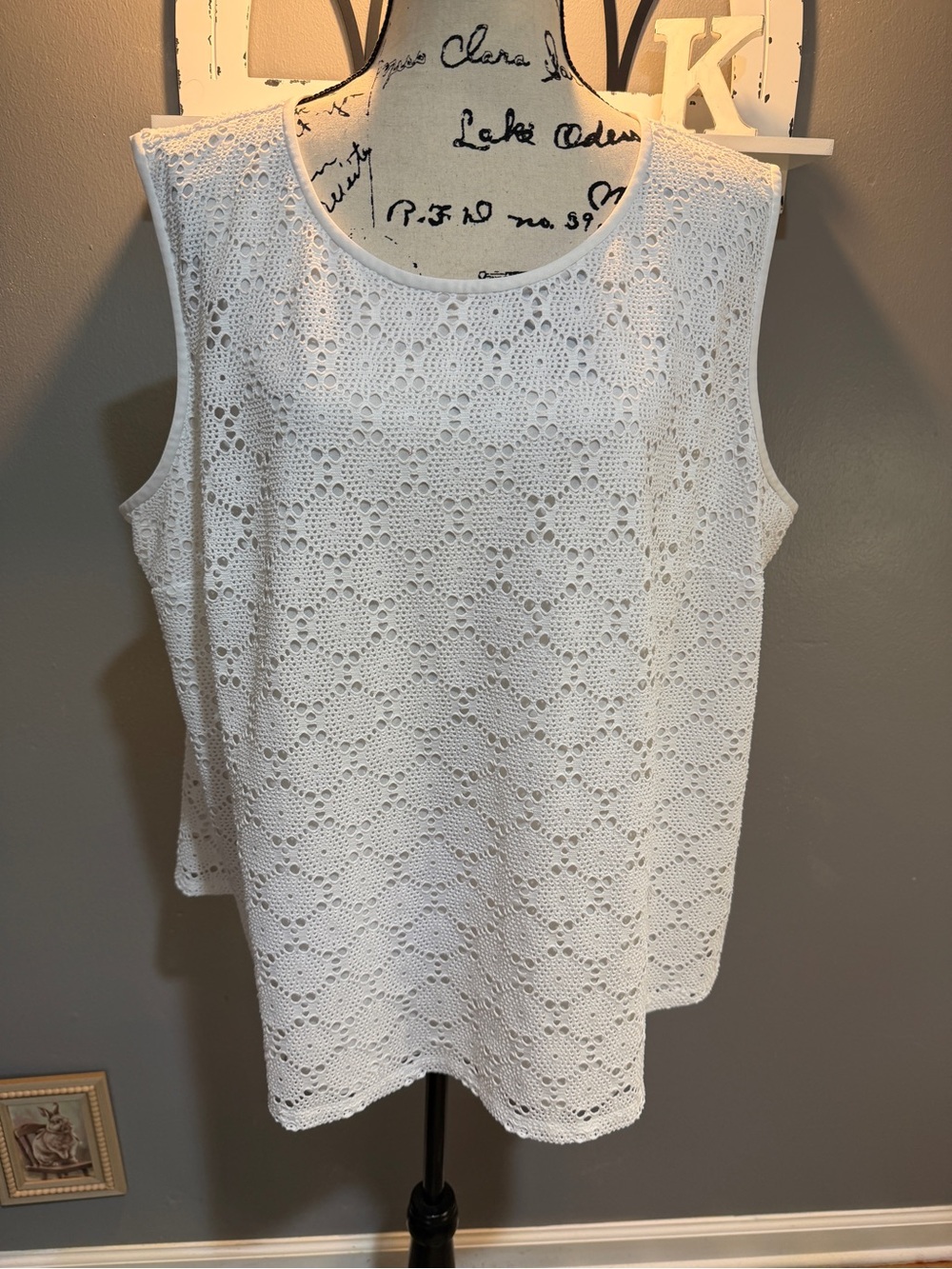 JONES STUDIO WHITE CRICHET TANK TOP SZ 3X